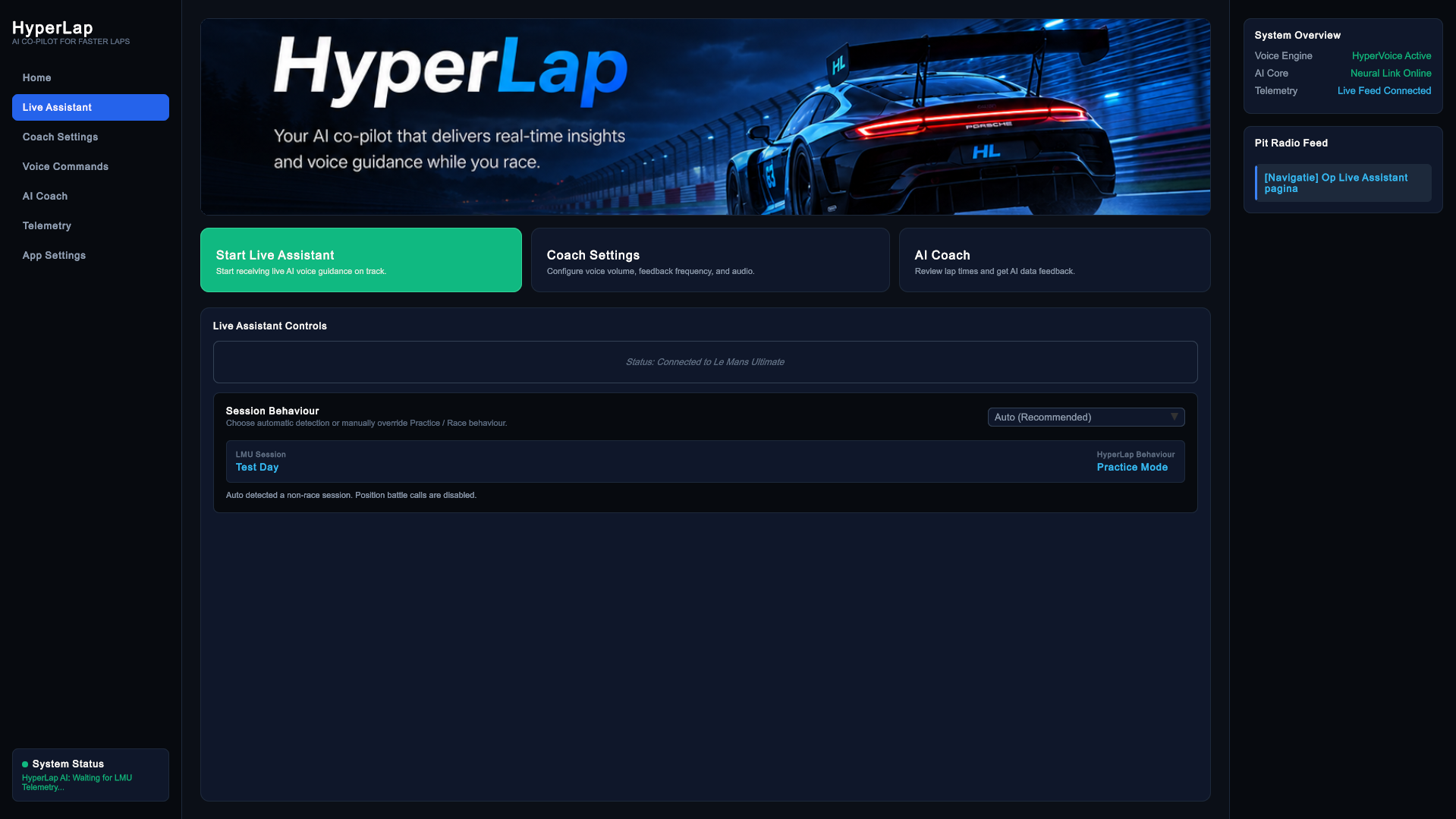 HyperLap AI Coach dashboard